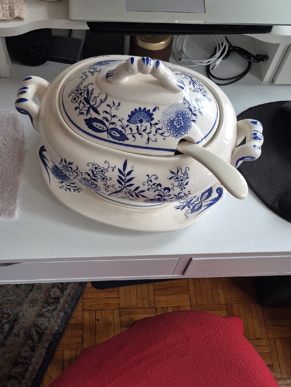Blue Floral Ceramic Tureen with Ladle